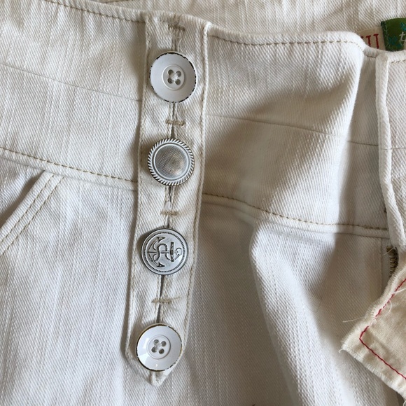 ANTHROPOLOGIE Denim Nautical Sailor Anchor Buttons Style Cute Fringed Skirt Sz 2 - Picture 6 of 8